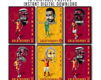 Galatasaray Player Poster Set, 10 Turkish Football Art, Icardi Osimhen Prints (Digital Download)