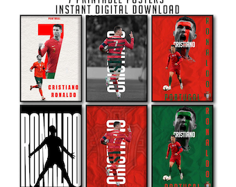 Cristiano Ronaldo Poster Set, Portugal Soccer Wall Art, (7 Digital Prints)
