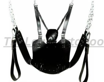 Silla colgante de cuero resistente con correas ajustables, asiento suspendido, silla columpio de cuero hecha a mano, soporte de cadena para interiores y exteriores.