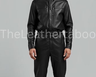 Men's Black Real Leather Jumpsuit | Slim Fit Biker Catsuit