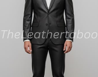 Traje de cuero negro auténtico para hombre / Corte ajustado, ideal para fiestas