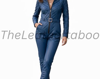 Tuta da motociclista in vera pelle blu / Tuta da motociclista trapuntata