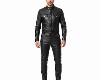 Men's Slim Fit Genuine Leather Jumpsuit | Biker Catsuit