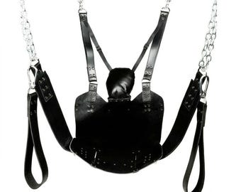 Silla colgante de cuero resistente con correas ajustables, asiento suspendido, silla columpio de cuero hecha a mano, soporte de cadena para interiores y exteriores.