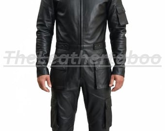Men's Black Real Leather Long Dress | Futuristic Bodycon Outfit