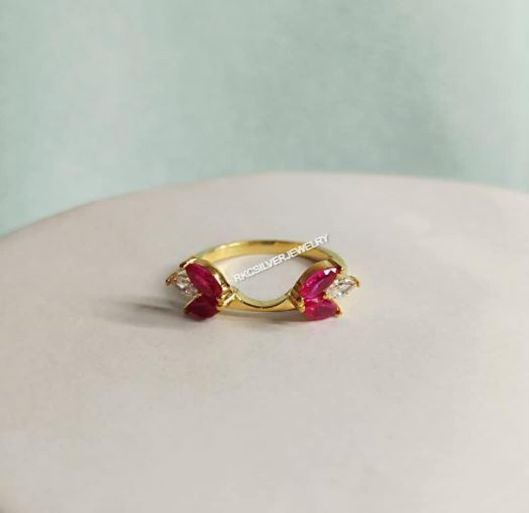 Pink Ruby Marquise Ring Guard, 14K Gold Plated Ring Wrap - Etsy