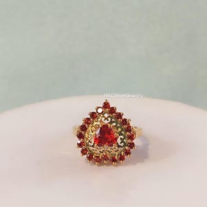Heart Cut Garnet Ring, 14K Gold Plated, January Birthstone