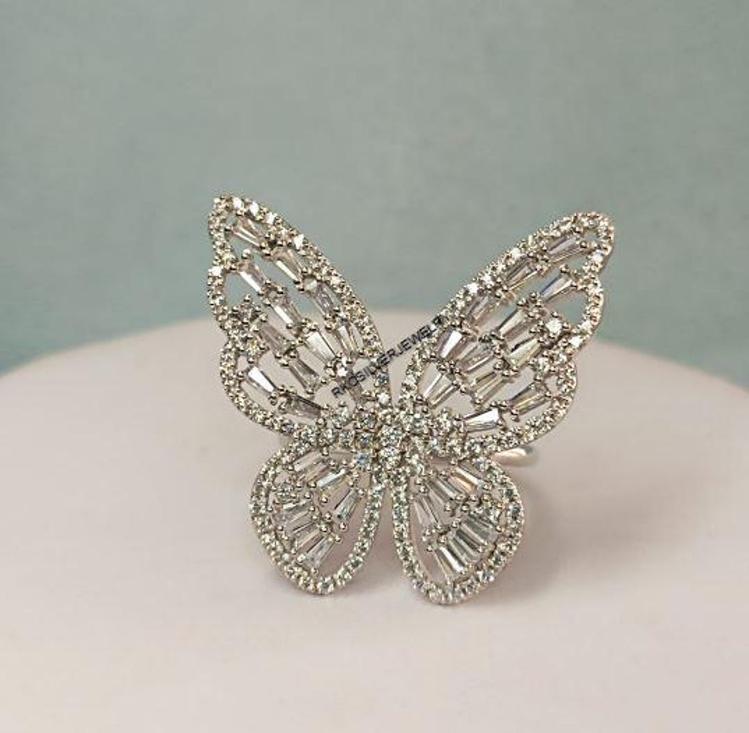 14K Gold Diamond Butterfly Ring, Monarch Butterfly Ring, Gold Butterfly ...