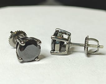 Mono boucle d'oreille homme en or blanc 18k avec diamants noirs | GV
