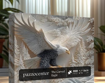 Carved Eagle 1000 Piece Jigsaw Puzzle,Majestic Bald Eagle Nature Puzzle for Adults,White Forest Animal Art,Unique Hard & Challenging Puzzle