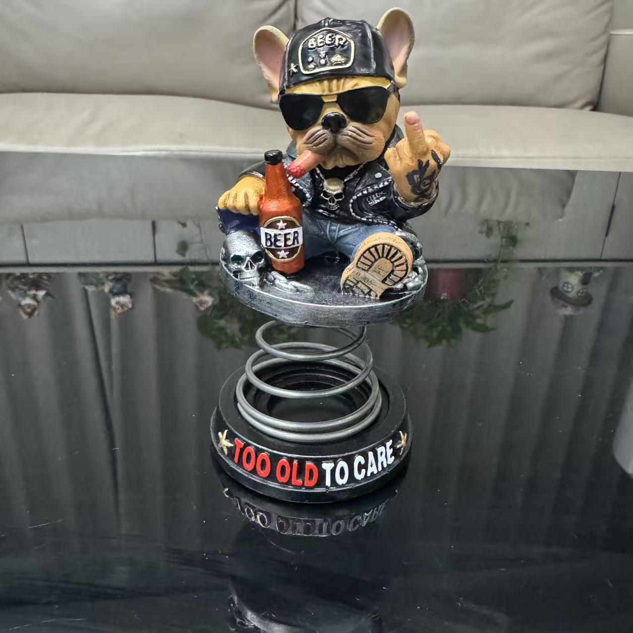 Too Old to Care Bobblehead - Funny Middle Finger Bulldog Car Decor