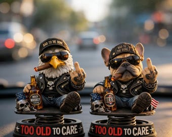 Trop vieux pour s'en soucier - Décoration de voiture drôle de bulldog majeur - Ornement humoristique de tableau de bord de chien - Cadeau bouledogue grincheux pour homme et papa