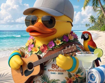 "Jimmy Buffett 80-jähriges Jubiläum Gedenkente - Tropische Musik Tribute Figur - Parrothead Harz Gummi Ente - 1946-2026 Strand Dekor Geschenk