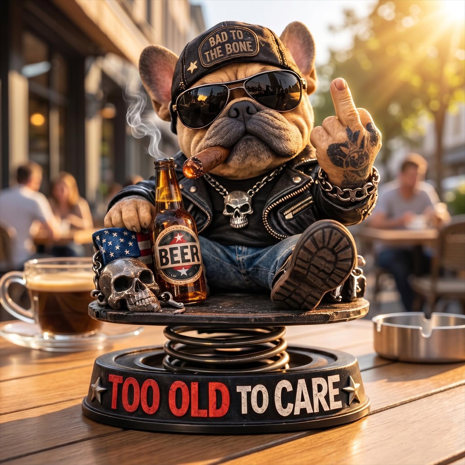 Too Old to Care Bobblehead - Funny Middle Finger Bulldog Car Decor