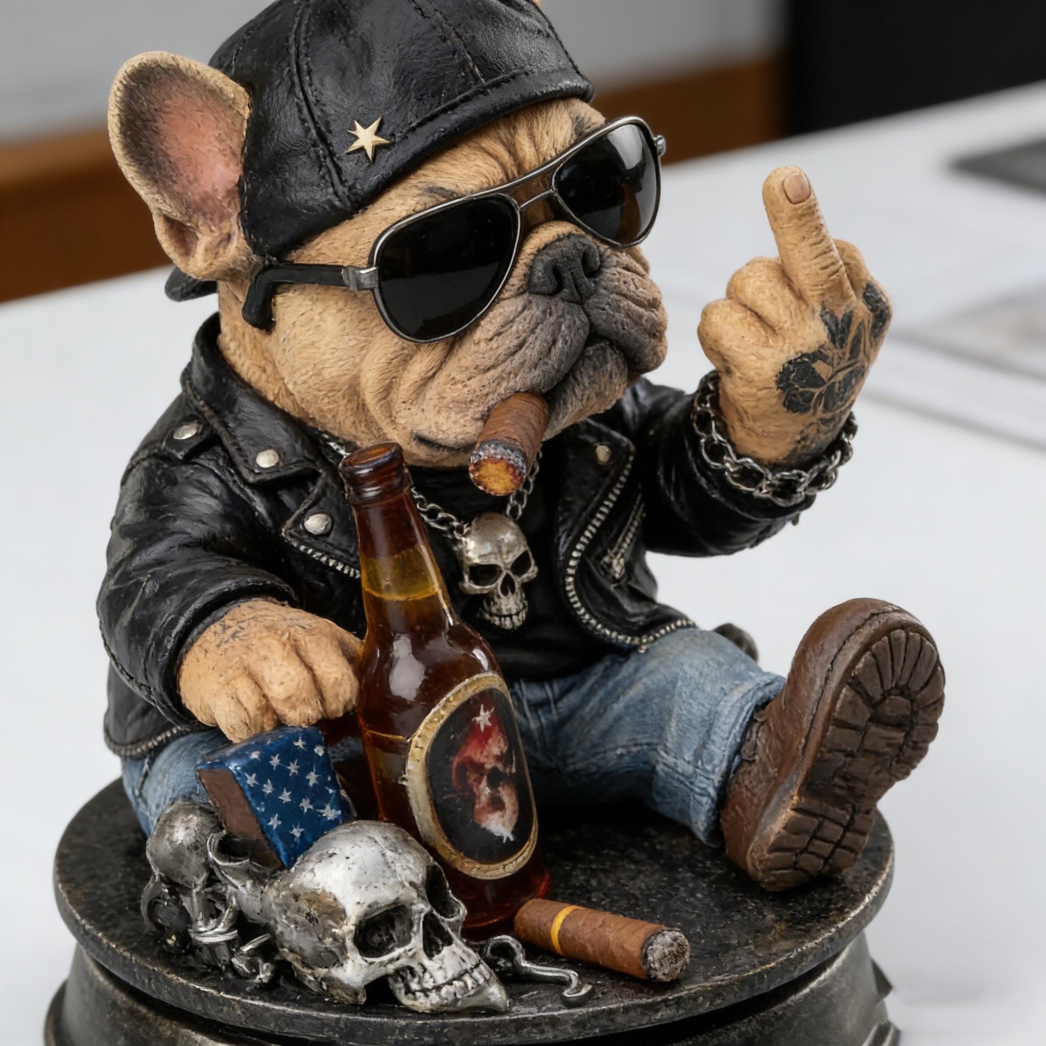 Too Old to Care Bobblehead - Funny Middle Finger Bulldog Car Decor