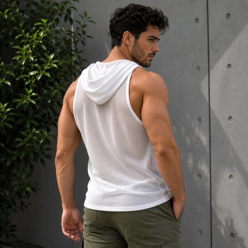 Men’s Hooded Tank Top, Sleeveless Fitness Vest, Drawstring Gym Shirt, Lightweight Summer Sportswear, Casual Athletic Streetwear