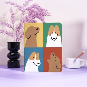 iPad-skal med hundmotiv och fyra paneler för iPad Pro 2025 11/13", iPad Air 7, iPad mini 6, iPad 10.2", iPad-skal med personligt namn och hållare för Apple Pen