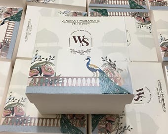 Custom Nikkah Favor Boxes - Peacock Theme Islamic Wedding Gift