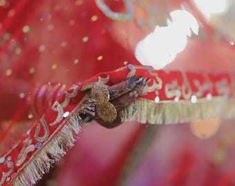 Customized Red Nikkah Dupatta – Embroidered Muslim Wedding Veil