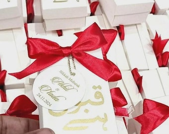 Coffrets personnalisés Nikkah Mubarak - Mariage islamique blanc et rouge