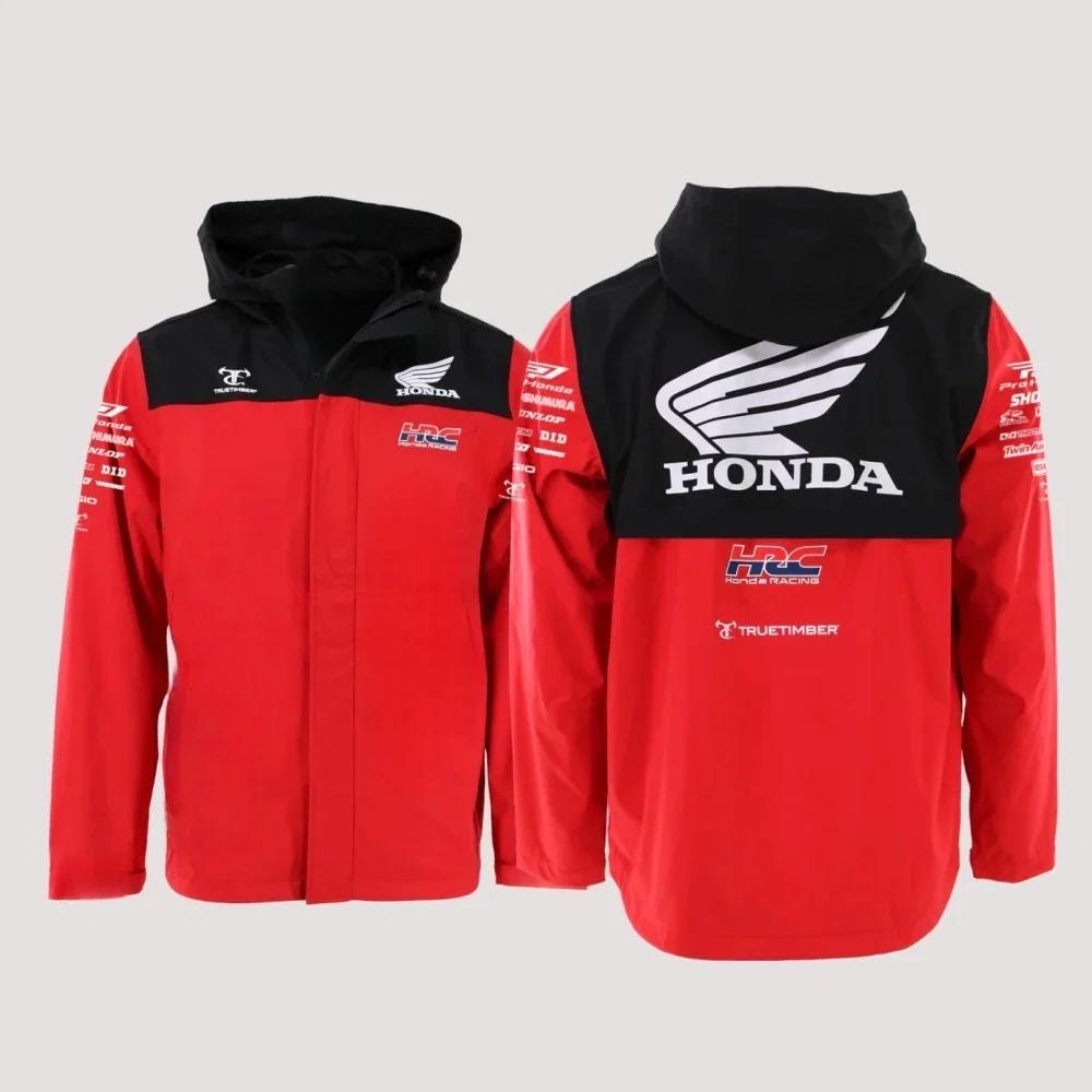 Honda HRC Racing Jacket, Red Black Lightweight Windbreaker, Sport