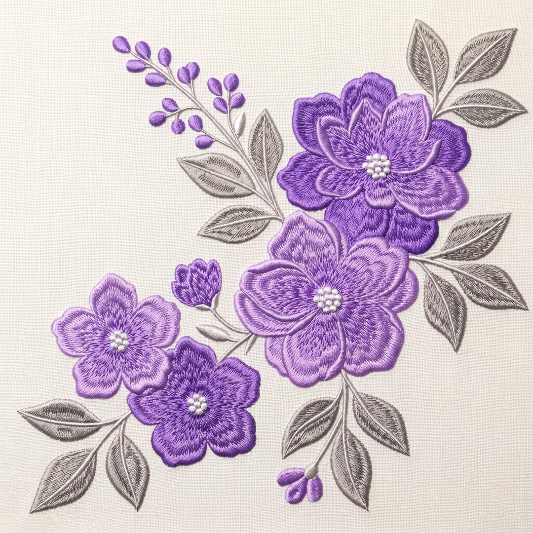 Purple Floral Embroidery Design, Lavender Flower Bouquet Pattern ...