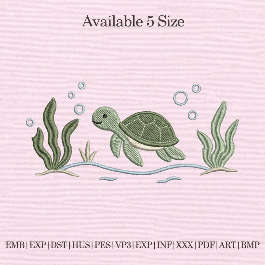 Sea Turtle Embroidery Design, Cute Ocean Turtle Embroidery File ...