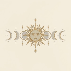 Sun Moon Phases Embroidery Design, Celestial Embroidery Pattern, Boho Sun Moon Machine Embroidery File, Astrology Decor Stitch Design