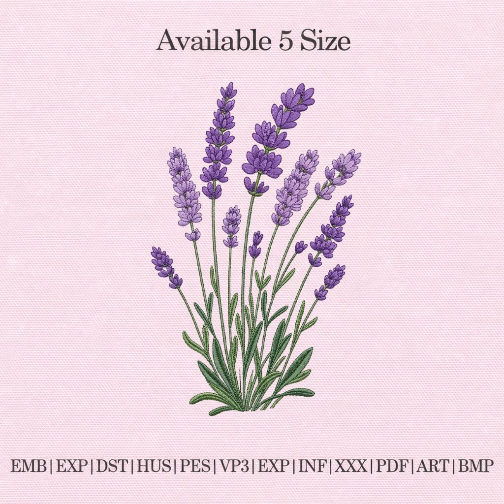 Lavender Flower Embroidery Design, Botanical Lavender Machine ...