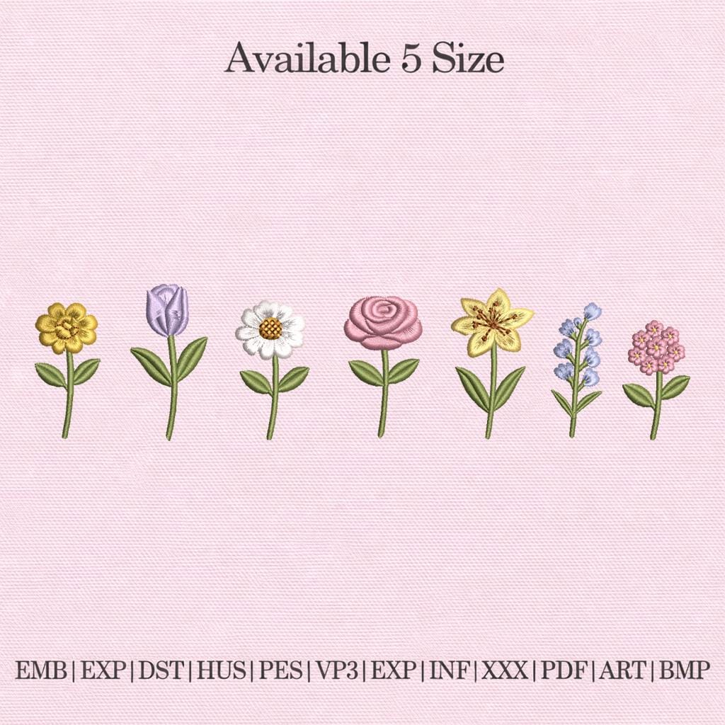 Mini Flower Embroidery Design, Small Floral Set, Tulip Daisy Rose Lily ...