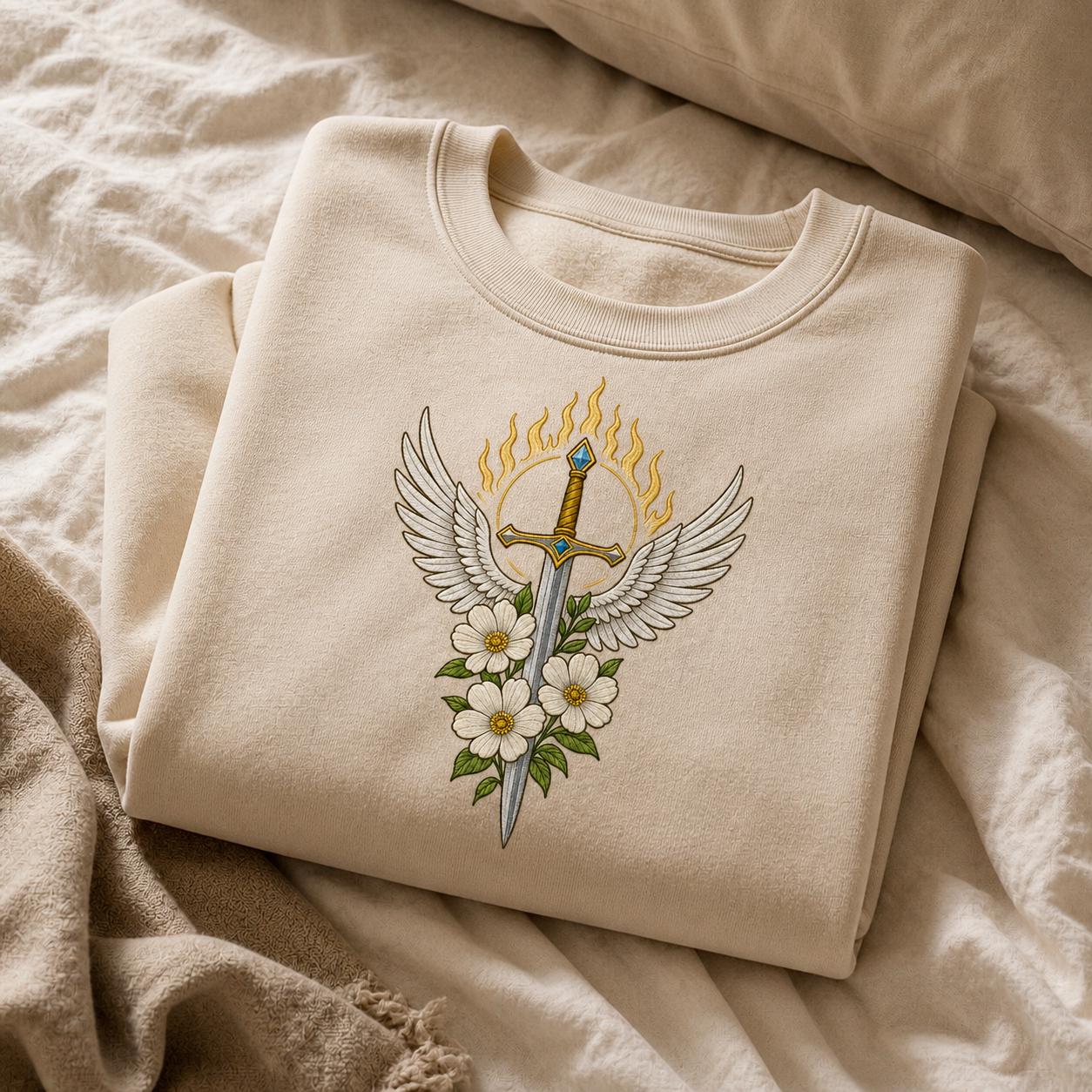 Sword Embroidary Angel Sword Embroidery Design, Winged Sword Floral Embroidery File ...