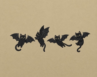 Black Cat Bat Wings Embroidery Bundle, 4 Flying Halloween Cats Machine Embroidery Design, Gothic Spooky Cat Digital File, Instant Download