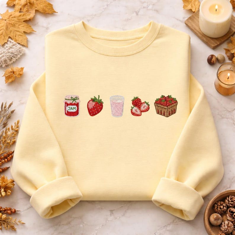 Paquete de diseños de bordado de fresas, bordado de fruta de mermelada de fresa, archivo de bordado de comida linda, diseño de fruta de verano, bordado a máquina imagen 5