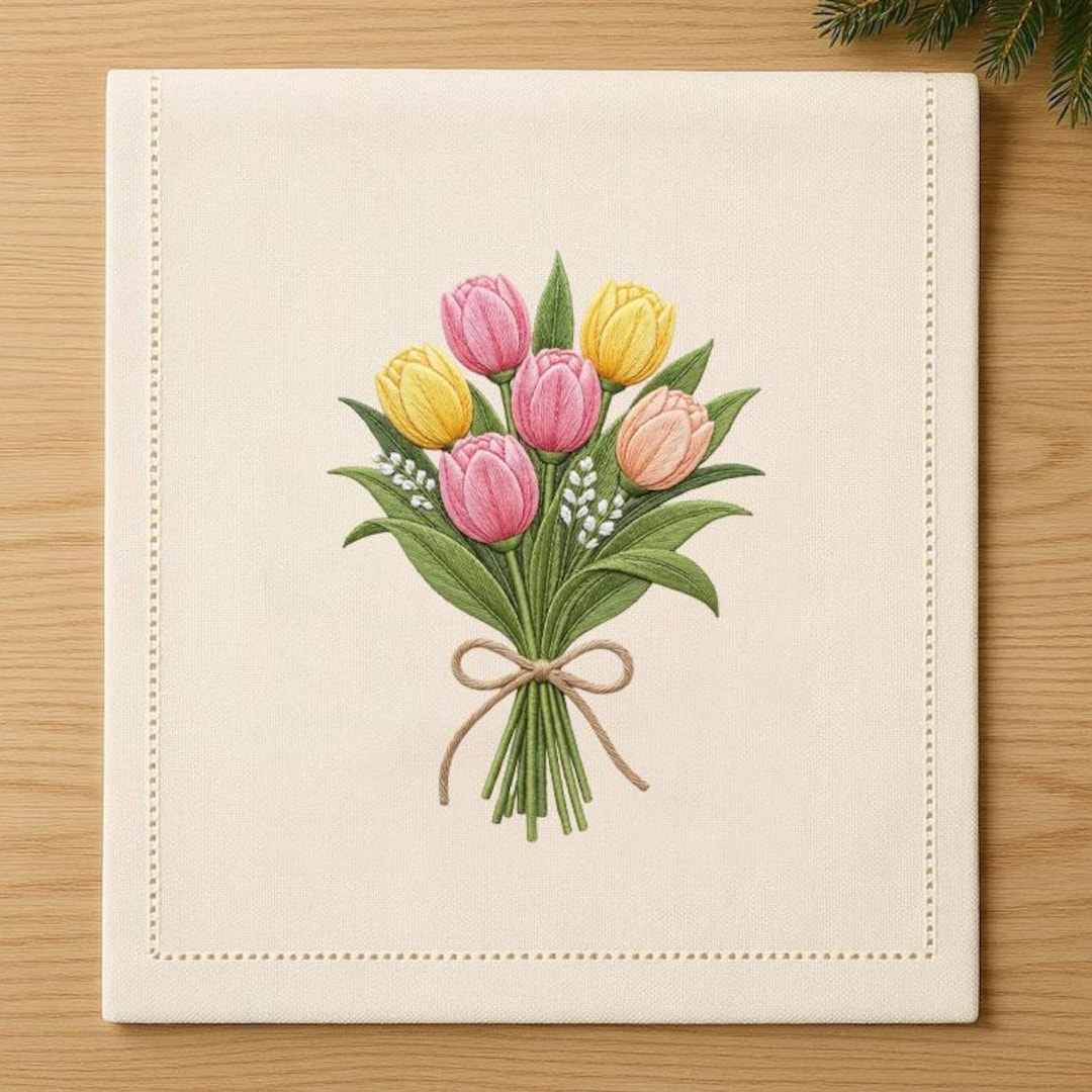 Tulip Bouquet Embroidery Design, Floral Embroidery Pattern, Spring ...