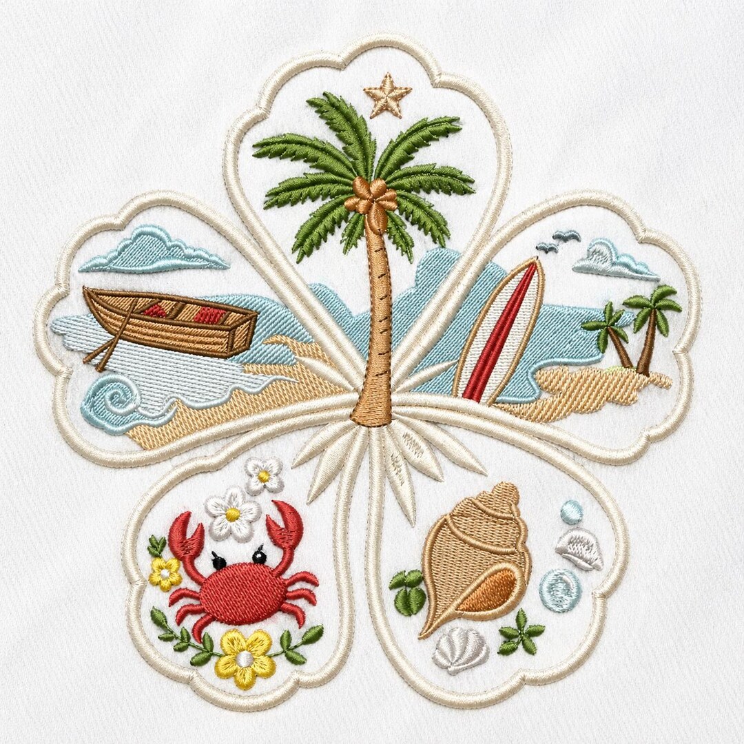 Beach Coastal Embroidery Design, Tropical Palm Tree Ocean Scene ...
