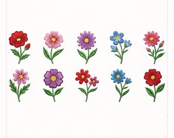 Small Flower Embroidery Bundle Cute Floral Designs, Mini Flower Machine Embroidery Files, Simple Daisy Pattern Set