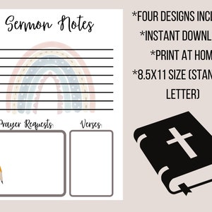 Sermon Notes, Instant Download Bible Journaling Pages, Printable Sermon Notes For Church