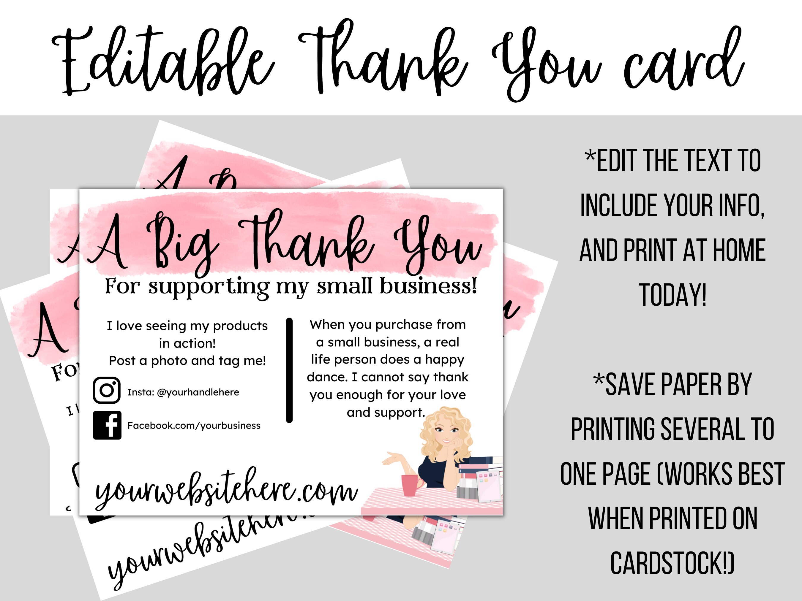 Thank You Card for Small Business Editable Template With - Etsy