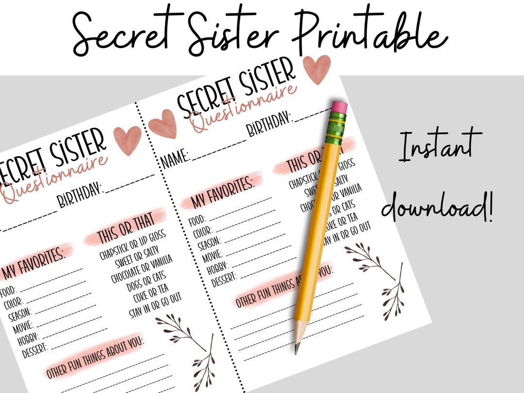 Secret Sister Questionnaire *printable* - Etsy