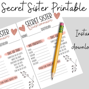 Secret Sister Questionnaire *printable* - Etsy