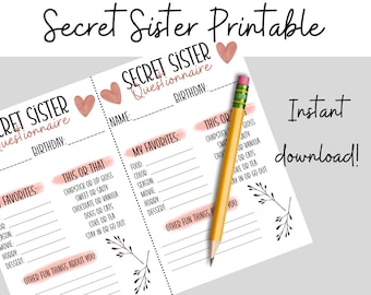INSTANT DOWNLOAD Secret Sister Questionnaire - Etsy