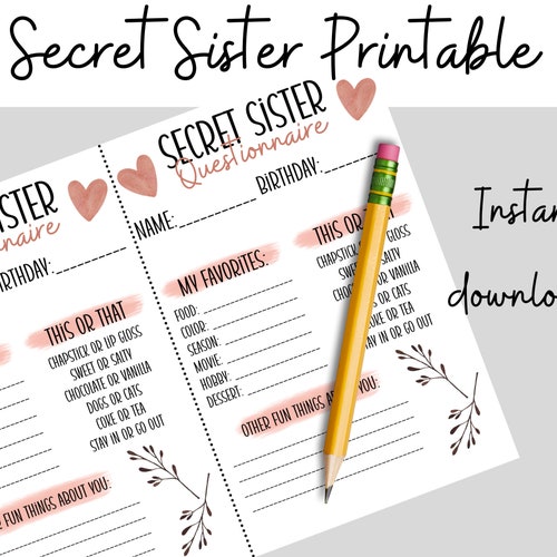Secret Sister Questionnaire Secret Sister Printable Survey Etsy secret-sister-questionnaire-secret-sister-printable-survey-etsy
