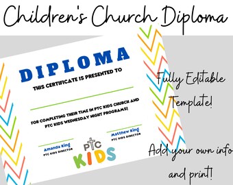 Diploma de la Iglesia de los Niños o VBS, Diploma de Graduación de la Iglesia de los Niños imprimible