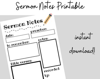 Notas de sermón imprimibles, Notas de sermón imprimibles para niños