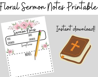 Notas de Sermones Florales Imprimibles, Notas de Iglesia Imprimibles con Diseño Floral
