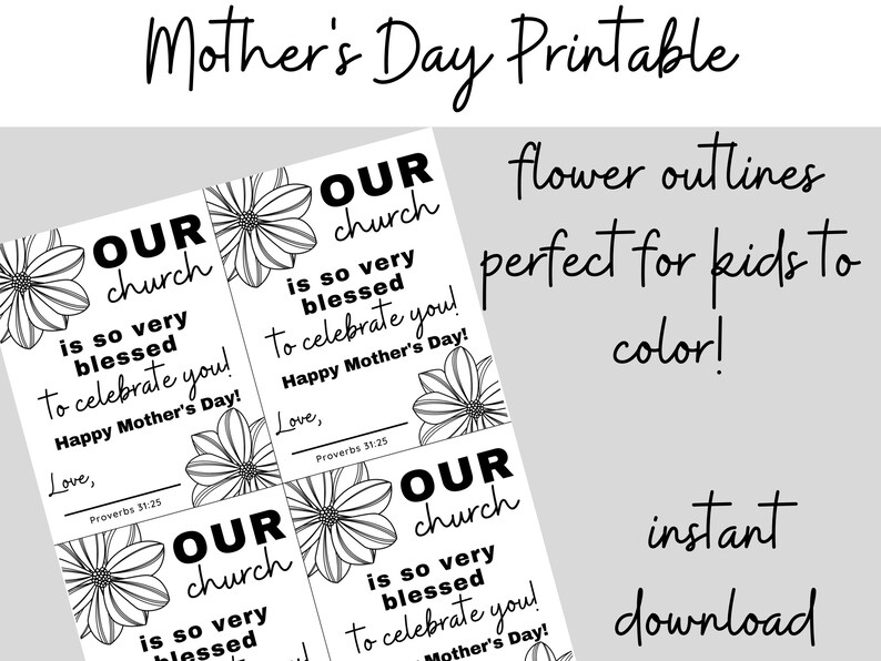 Mother's Day Printable, for Church, Flower Outlines for Kids to Color ...