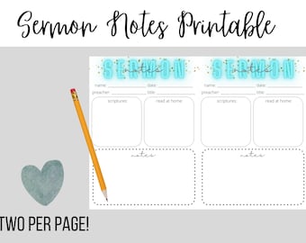 Notas de sermón imprimibles, páginas de diario bíblico, descarga instantánea de notas de la iglesia