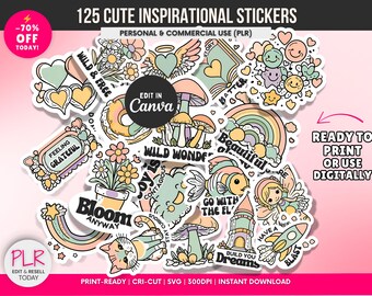 Cute Printable Stickers PNG for Personal & Commercial Use (PLR): Inspirational Sticker PNG, Print and Cut Sticker, Cricut Stickers, Bundle