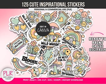 Cute Printable Stickers PNG for Personal & Commercial Use (PLR): Inspirational Sticker PNG, Print and Cut Sticker, Cricut Stickers, Bundle