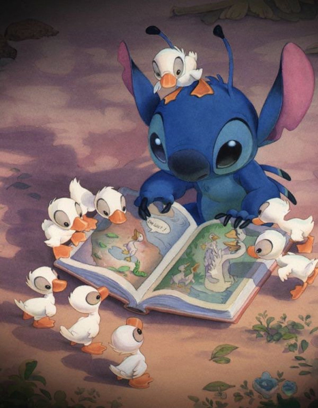 Stitch Reading To Ducks Disneyland Art découplé sur bois Etsy France